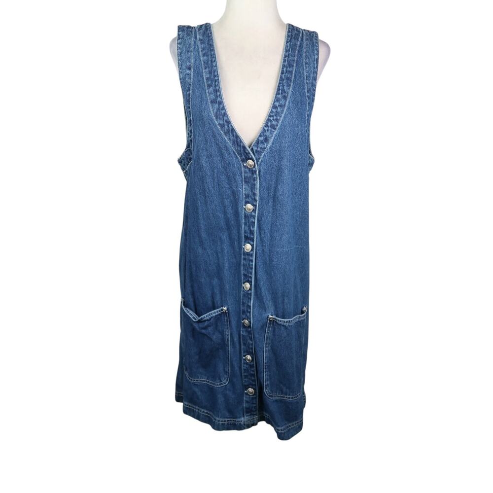 Vintage 90s Basic Editions Blue Denim Mini Jumper Dress Overall